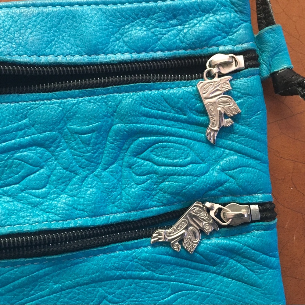Turquoise Embossed Leather Crossbody Bag